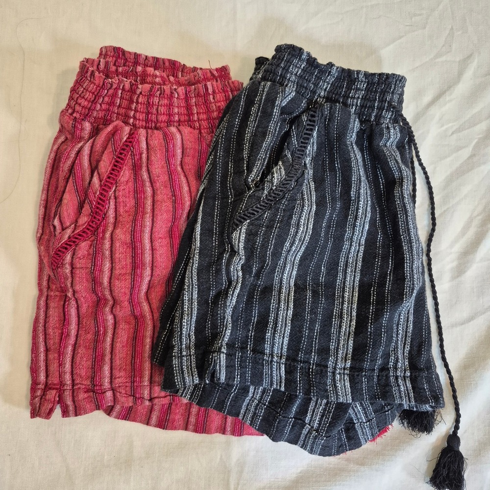 Women's S Shorts Bundle Linen Blend Striped Pull-on Summer Coastal Resortwear